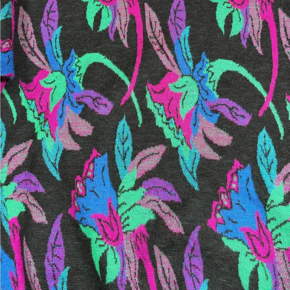Vintage 80s Memphis Jazz Knit Sweater | Abstract Floral Neon Print | Made in USA